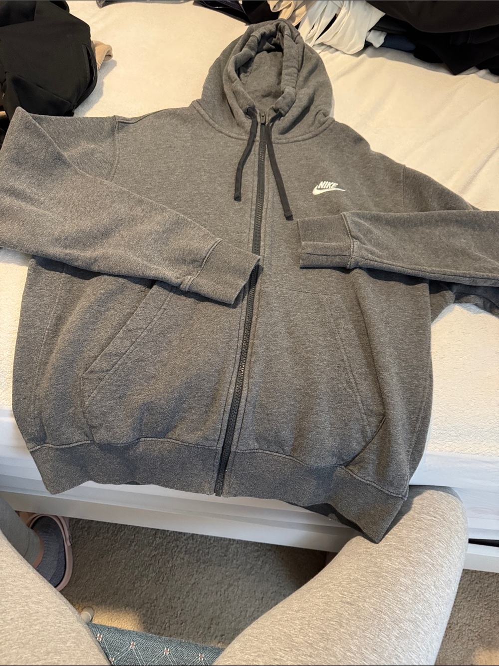 Nike Charcoal Gray Full-Zip Hoodie with White Logo